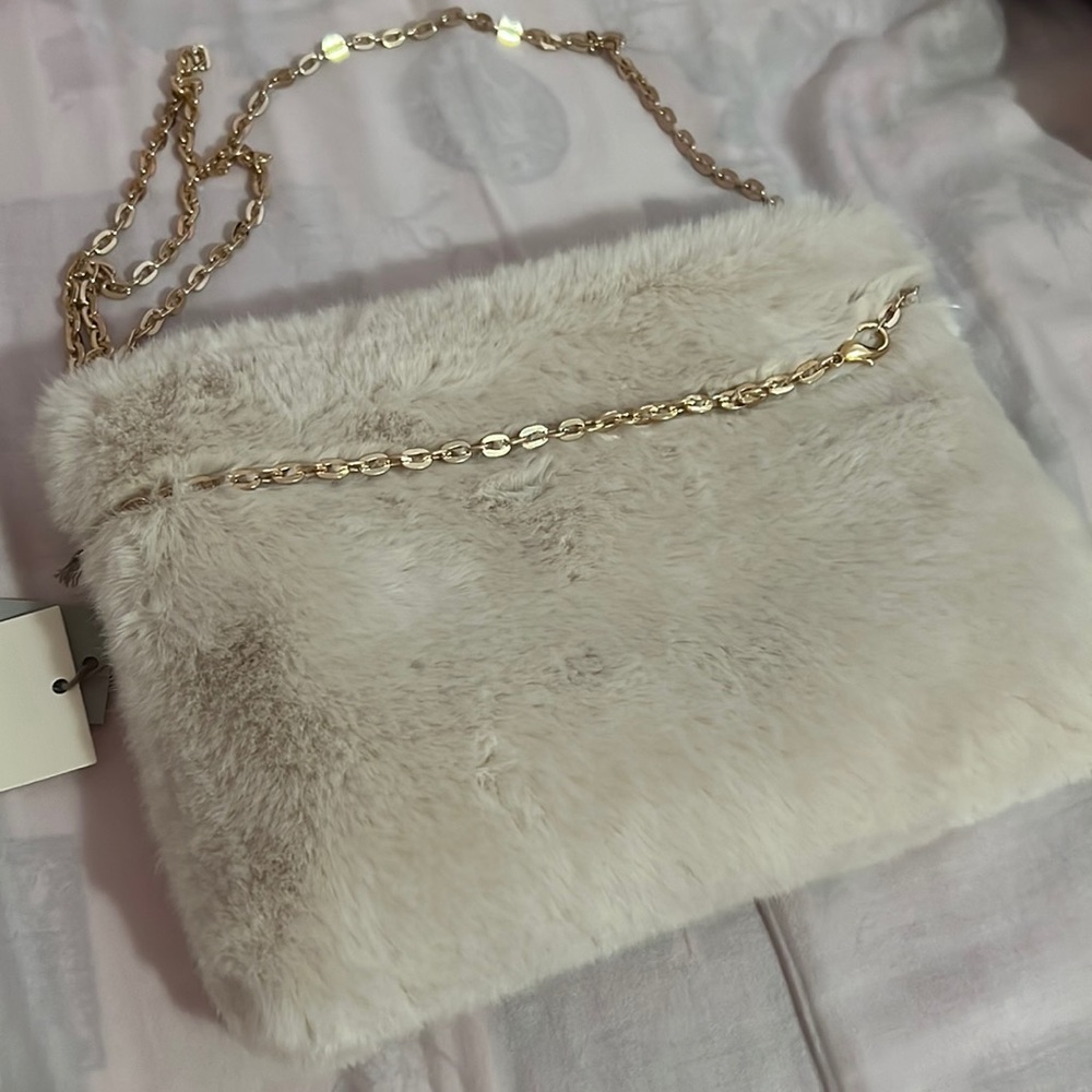 White fuzzy purse